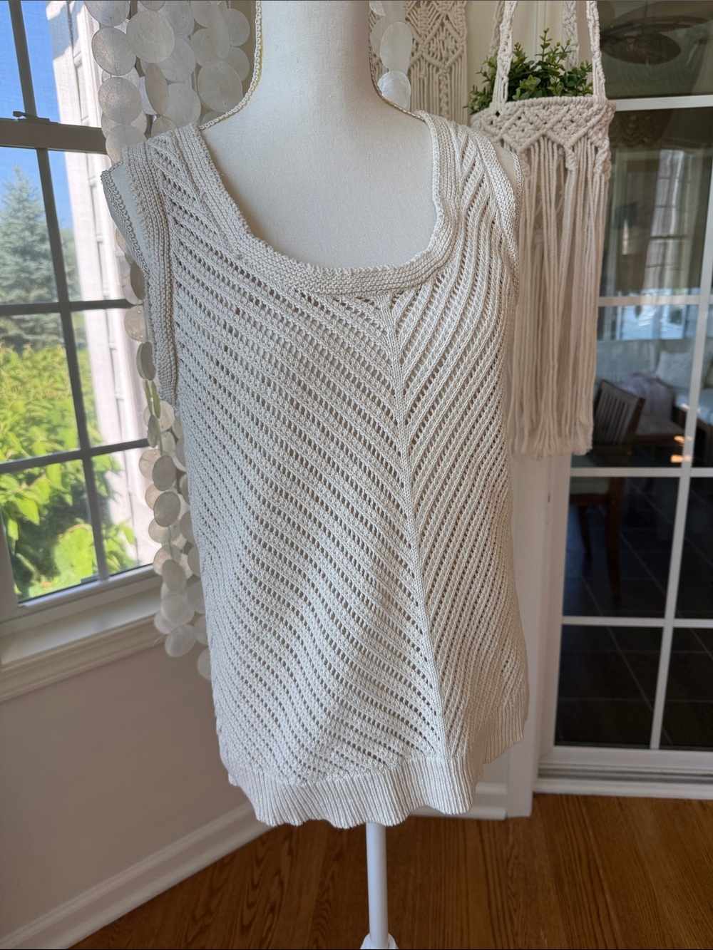 Cotton Crochet Cream Knit Sleeveless Tank Top Vera Medium